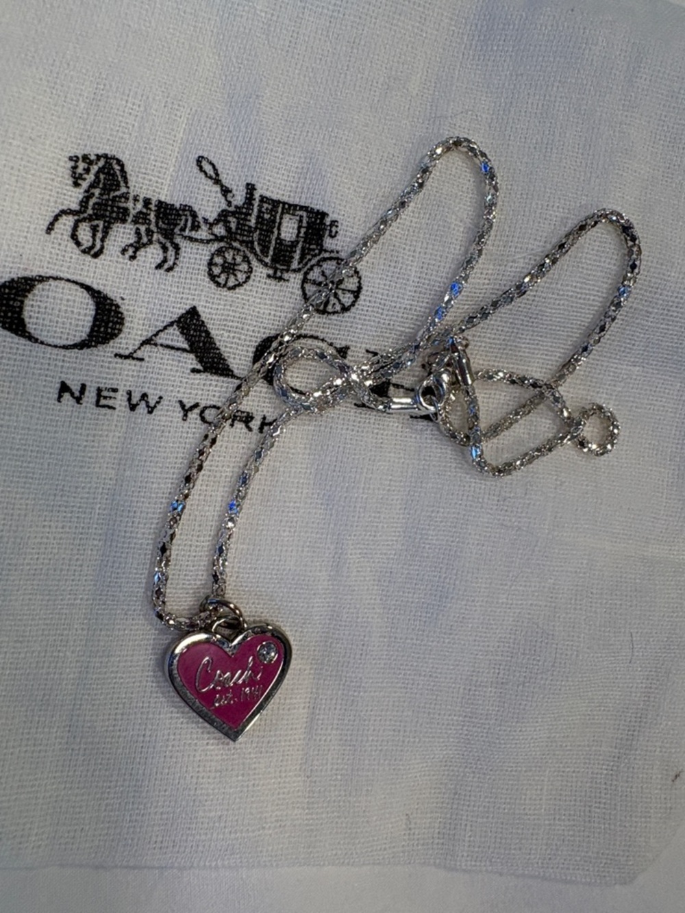 Coach Pink Heart Pendant Necklace with Crystal Accent - Picture 2 of 5